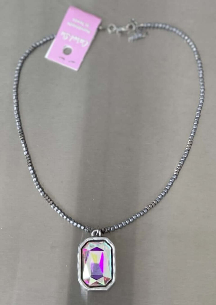 Women's Beaded Statement Necklace with Iridescent Pendant Handmade in Texas, USA  | Classy Cozy Cool Women's Made in America Boutique