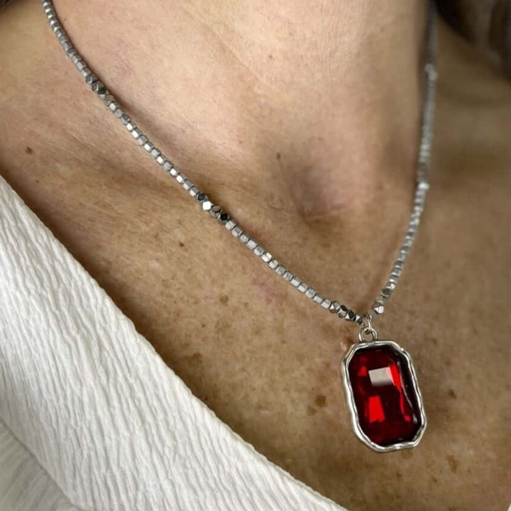Women's Beaded Statement Necklace with Red Pendant Handmade in Texas, USA  | Classy Cozy Cool Women's Made in America Boutique