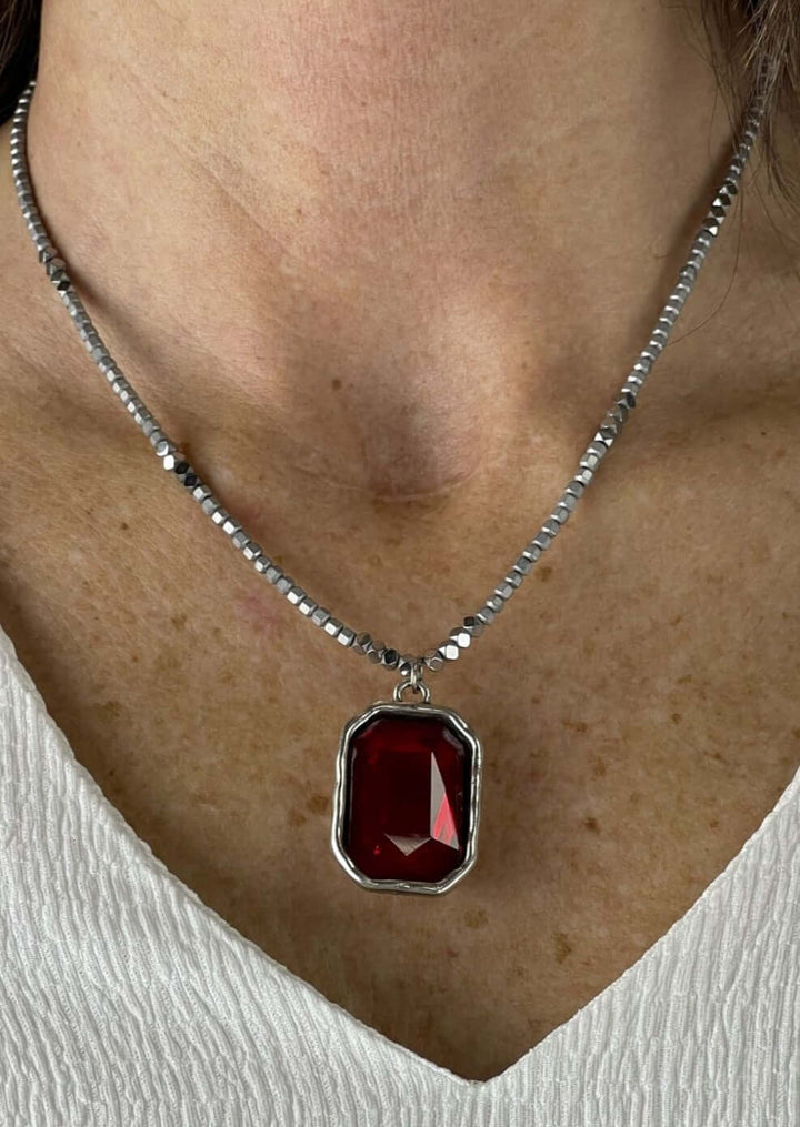 Women's Beaded Statement Necklace with Red Pendant Handmade in Texas, USA  | Classy Cozy Cool Women's Made in America Boutique