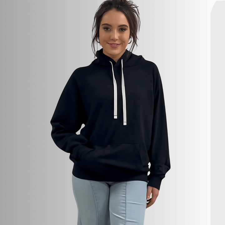 Made in USA Medium Weight Premium Cotton Hoodie Sweatshirt, Made with Premium USA Cotton, Oversized Fit, Lightweight, Crew Neck in Black | Classy Cozy Cool Women's Made in America Boutique