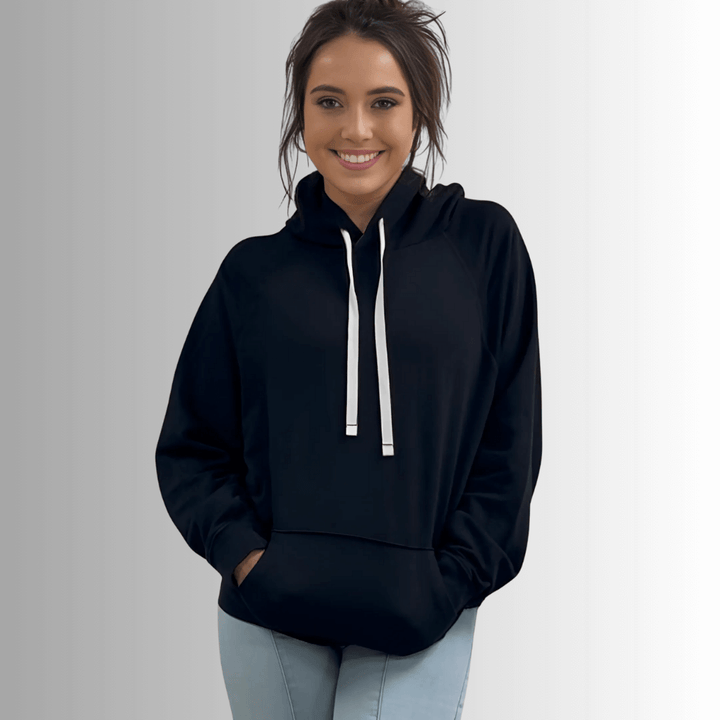 Made in USA Medium Weight Premium Cotton Hoodie Sweatshirt, Made with Premium USA Cotton, Oversized Fit, Lightweight, Crew Neck in Black | Classy Cozy Cool Women's Made in America Boutique