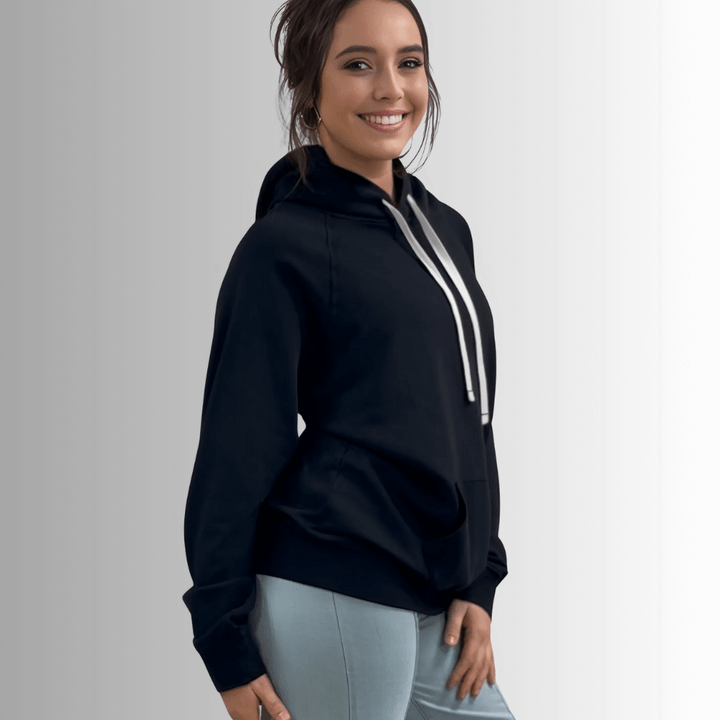 Made in USA Medium Weight Premium Cotton Hoodie Sweatshirt, Made with Premium USA Cotton, Oversized Fit, Lightweight, Crew Neck in Black | Classy Cozy Cool Women's Made in America Boutique