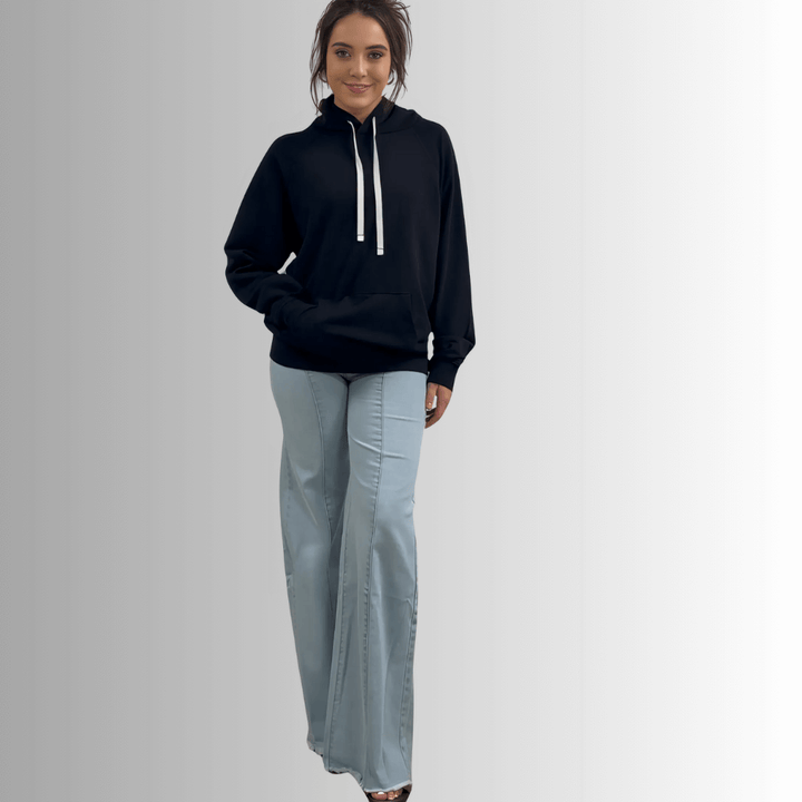 Made in USA Medium Weight Premium Cotton Hoodie Sweatshirt, Made with Premium USA Cotton, Oversized Fit, Lightweight, Crew Neck in Black | Classy Cozy Cool Women's Made in America Boutique