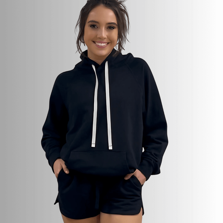 Made in USA Medium Weight Premium Cotton Hoodie Sweatshirt, Made with Premium USA Cotton, Oversized Fit, Lightweight, Crew Neck in Black | Classy Cozy Cool Women's Made in America Boutique