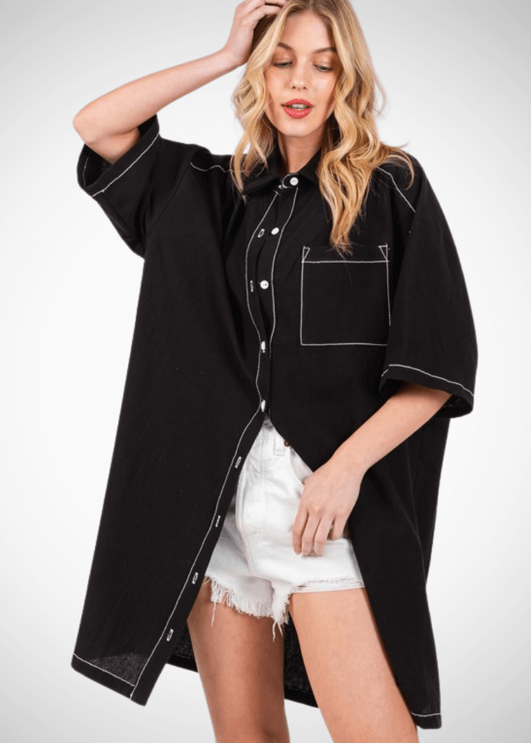 Oversized Stitch Detail Shirt Dress Made in USA Medium Oversized Stitch Detail Shirt Dress Made in USA Medium