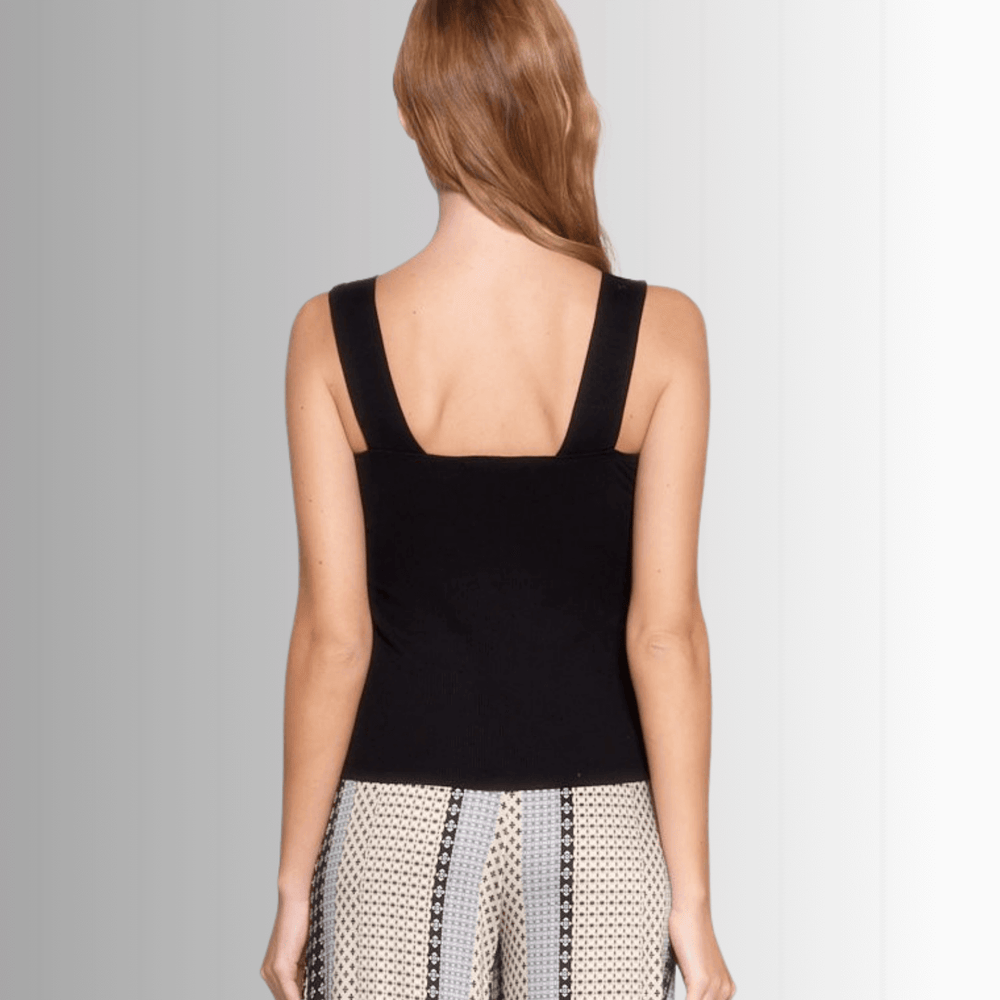 Women's Made in USA Essentials Square Neck Ribbed Knit in Black, Perfect for Layering Fabric | Renee C Style 3961TP | Classy Cozy Cool Made in America Boutique