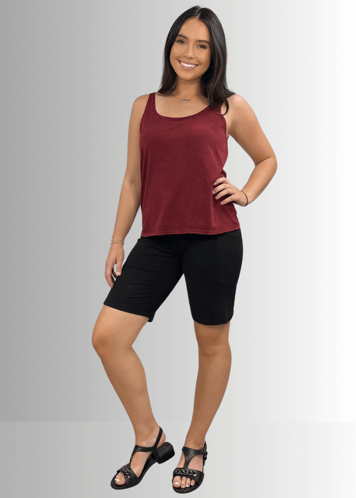 Twenty Four Seven Tank Top | Women's Sustainable and durable premium America-made cotton tank top, in Mineral Washed Vintage Burnt Red Clay, Wide Round Neck, Loose Fit, Perfect for Layering | Classy Cozy Cool Style C11315