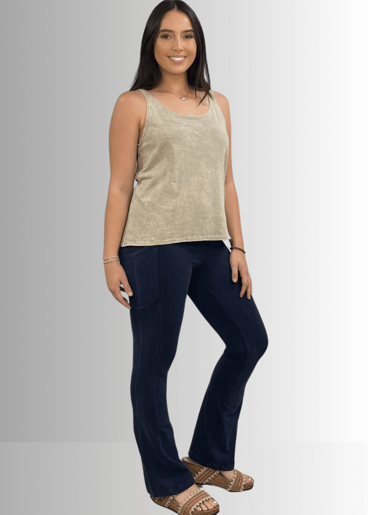 Twenty Four Seven Tank Top | Women's Sustainable and durable premium America-made cotton tank top, in Mineral Washed Vintage Stone Color, Wide Round Neck, Loose Fit, Perfect for Layering | Classy Cozy Cool Style C11315