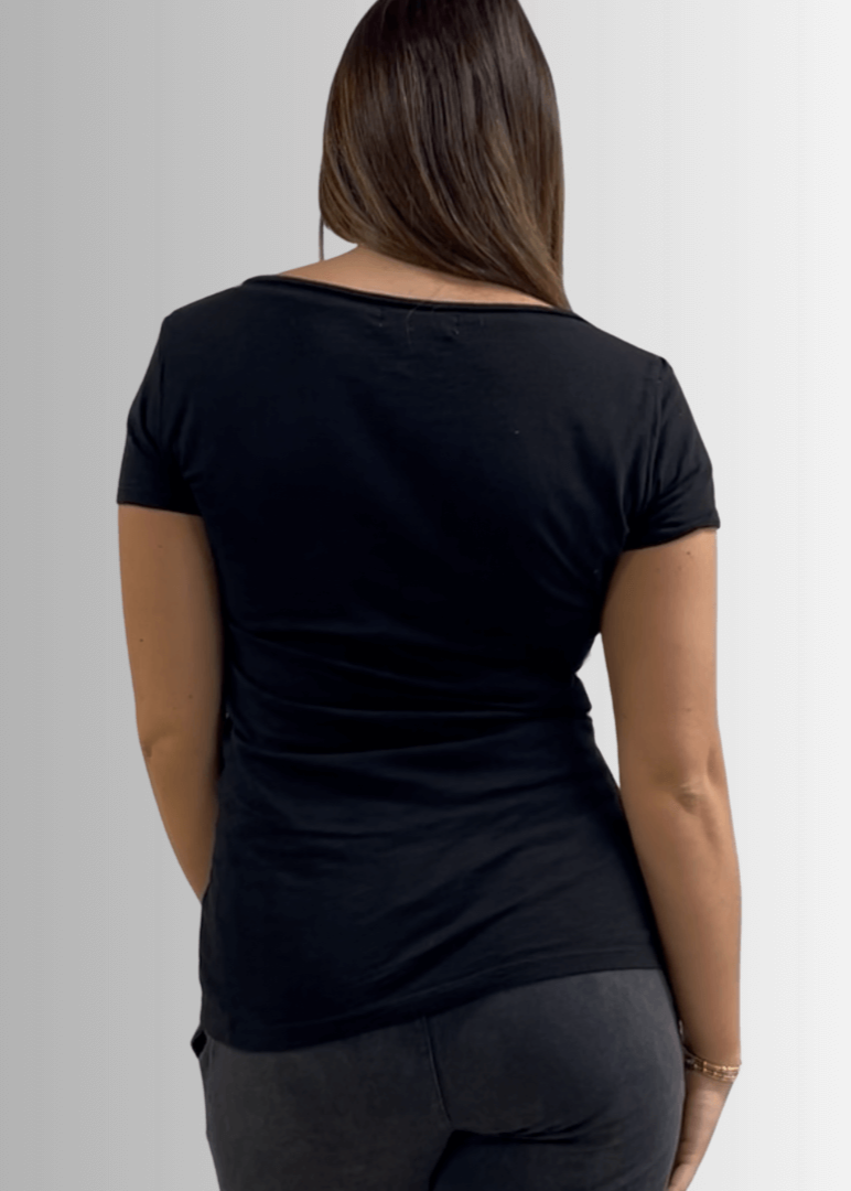 Made in USA Women's Fitted Cotton Patriotic Classy Cozy Cool American Flag Heart Graphic Black T-Shirt | Classy Cozy Cool Made in America Boutique