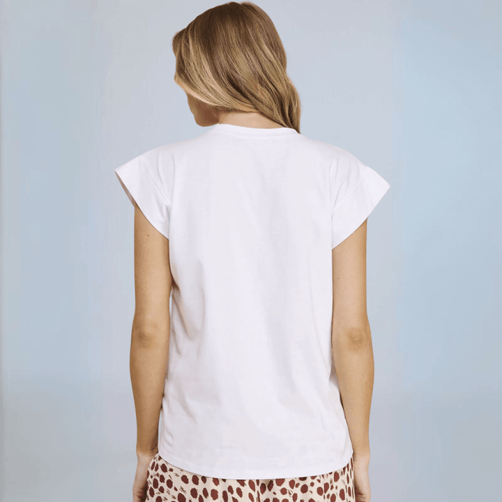 Women's Loose Fit Cotton V-Neck Cap Sleeve Top, This T-Shirt is Made in USA in White  | Classy Cozy Cool Made in America Boutique
