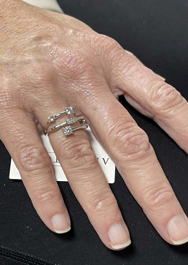 Made in USA, Pura Vida Women's Fashion Jewelry Ring by Artist Anuja Tola is made of Silver Plated Stainless Steel, accented with sparkling cubic zirconia stones