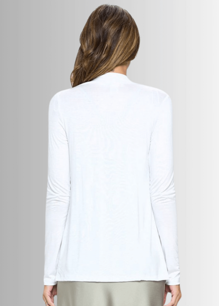 Ladies Off White Lightweight Rayon Jersey Open Front Cardigan | Renee C Style# 10079JK | Made in USA | Classy Cozy Cool Women's Made in America Clothing Boutique