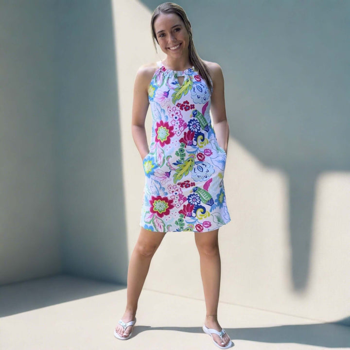Ladies Active Wear Charleston Dress in Paradise Print by Southwind Apparel | Made in USA | For Tennis, Pickle Ball, Lunch, Outdoor Event Summer Wear | Classy Cozy Cool Women's Made in America Boutique