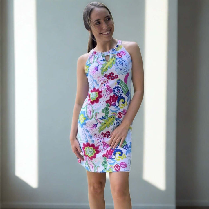 Ladies Active Wear Charleston Dress in Paradise Print by Southwind Apparel | Made in USA | For Tennis, Pickle Ball, Lunch, Outdoor Event Summer Wear | Classy Cozy Cool Women's Made in America Boutique