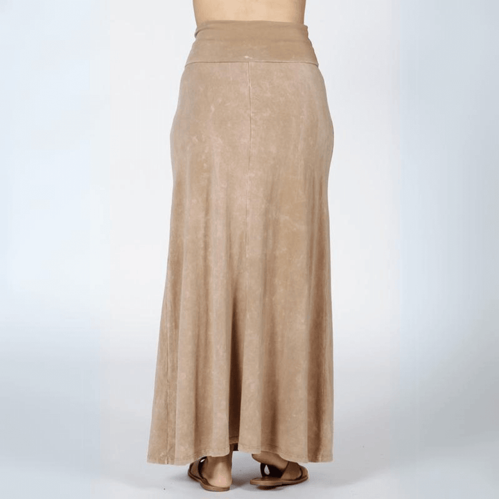 Women's Mineral Washed American Cotton Fold Over Waist Maxi Skirt Made in USA in  Beige  | Classy Cozy Cool Style C50110