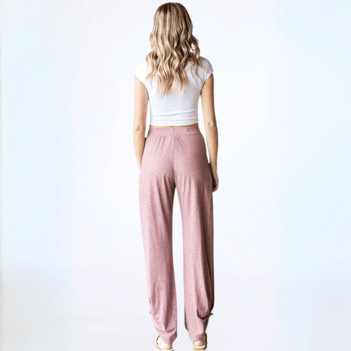 Made in USA Women's Lightweight Tie Hem Pants with Pockets in Marsala Color | Boho style casual pants | Classy Cozy Cool Made in America Clothing Boutique