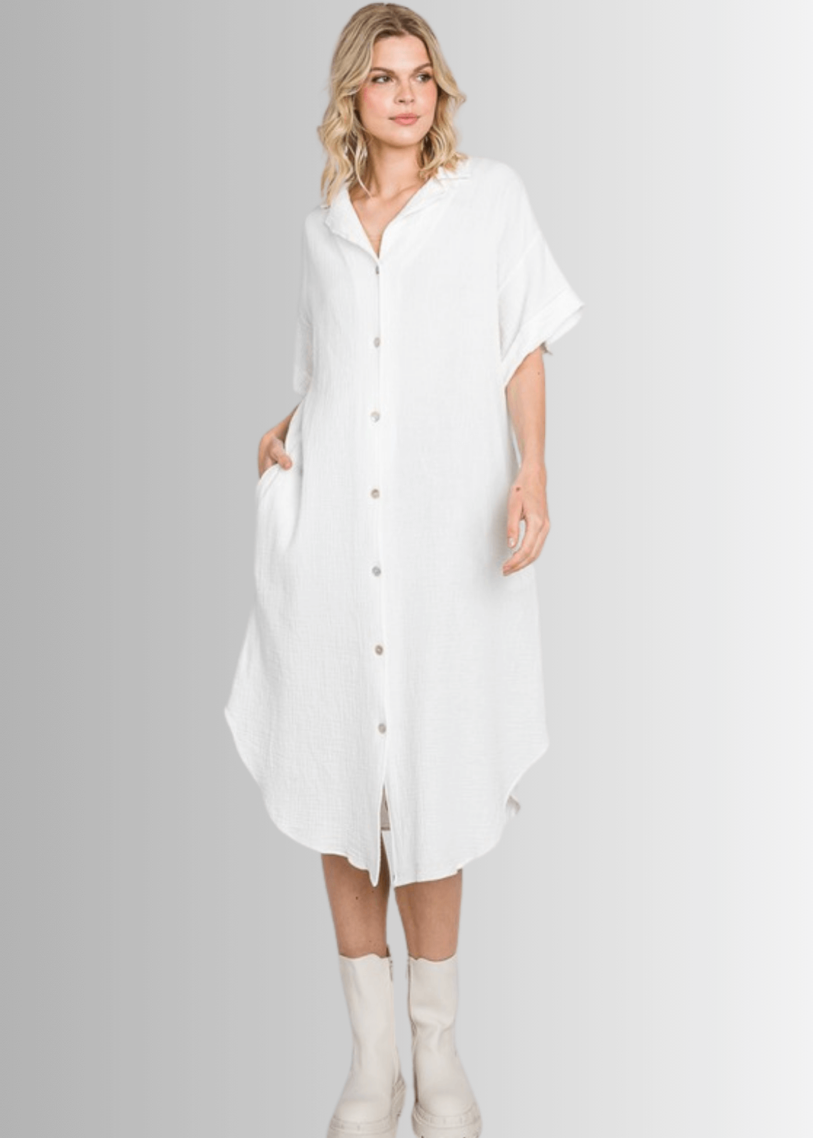Phoebe Versatile Cotton Gauze Shirt Dress White / L/XL