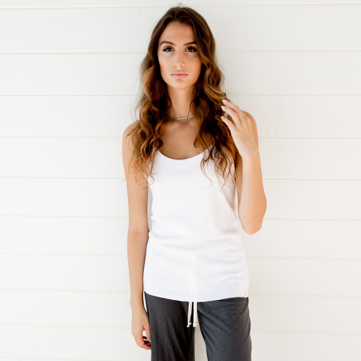 Sleepaholik Ladies White 100% Cotton Tank Top Made in USA with Fabric that is Made in USA! New Trendy Light & Luxurious Loungewear Line | Classy Cozy Cool Made in America Boutique