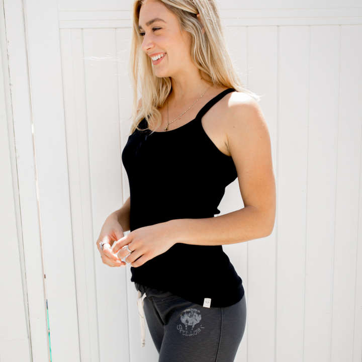 Sleepaholik Ladies White 100% Cotton Tank Top Made in USA with Fabric that is Made in USA! New Trendy Light & Luxurious Loungewear Line | Classy Cozy Cool Made in America Boutique