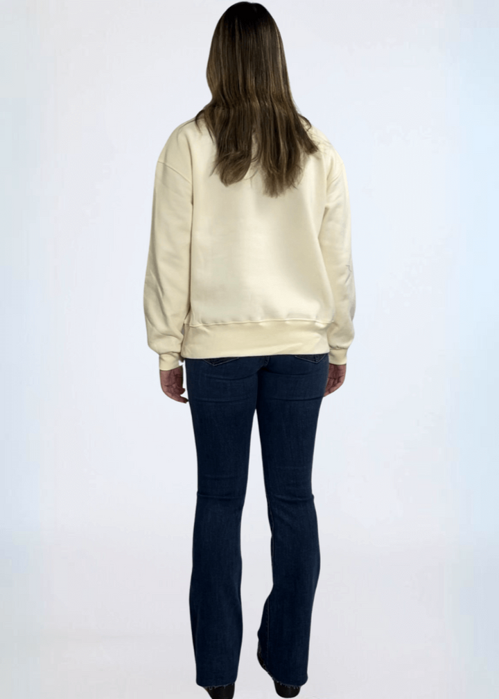 Made in USA Women's Cream Crew Neck Fleece Sweatshirt, Heavyweight Cotton Fleece, Drop Shoulder, Relaxed Fit | Classy Cozy Cool Made in America Boutique