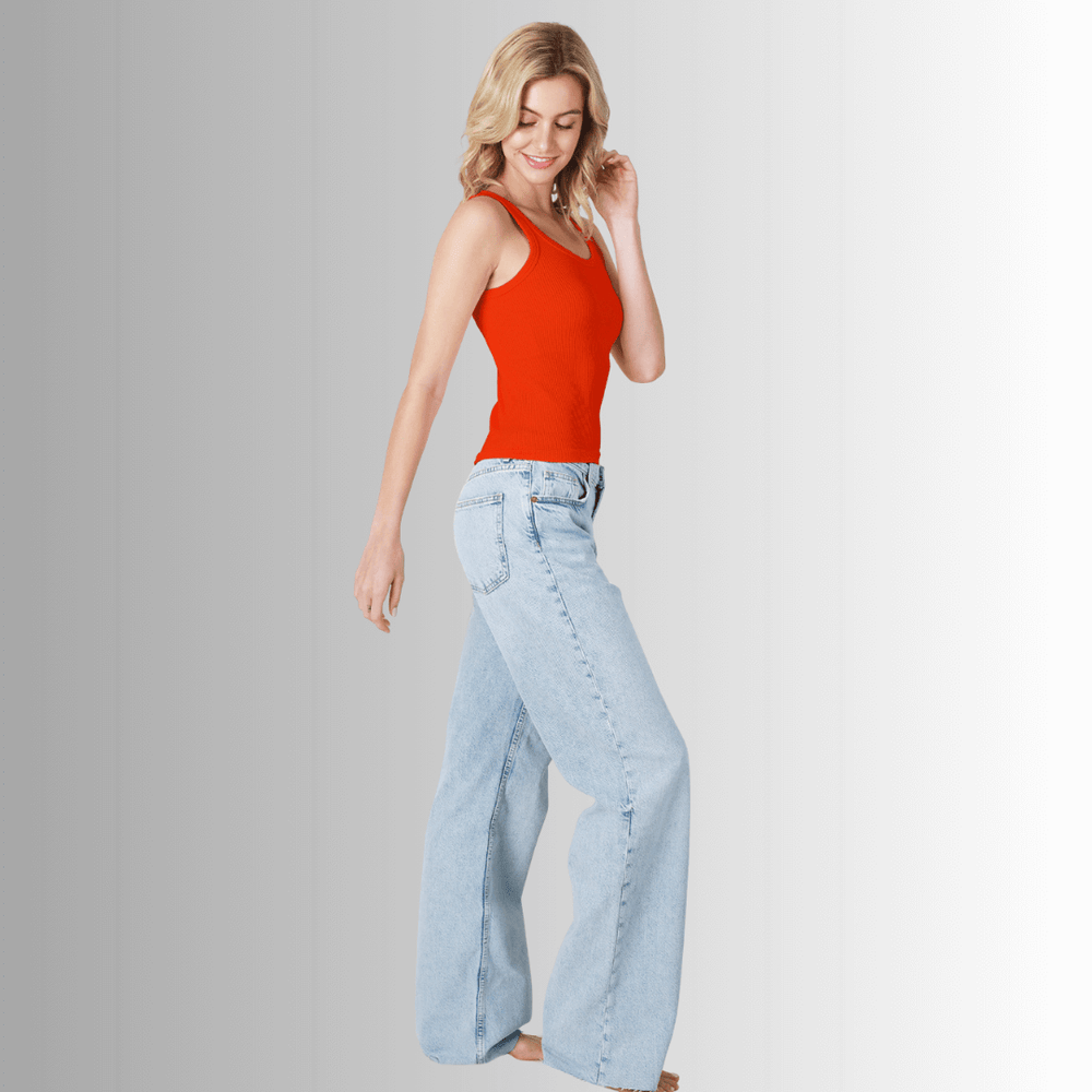 NikiBiki Style# NS8212 Ladies Fitted Scoop Neck Ribbed Tank Top with Double Strap in Cherry Tomato | Made in USA | Classy Cozy Cool Made in America Boutique