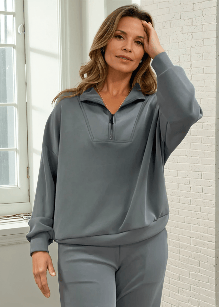 Made in USA Super Soft Relaxed Fit Matching Half-Zip Top and Pant, Material Compares to LuLulemon Scuba Line Wrinkle Resistant Medium Weight Material Feels Ultra Lightweight and Soft Side Pockets in Slate Blue