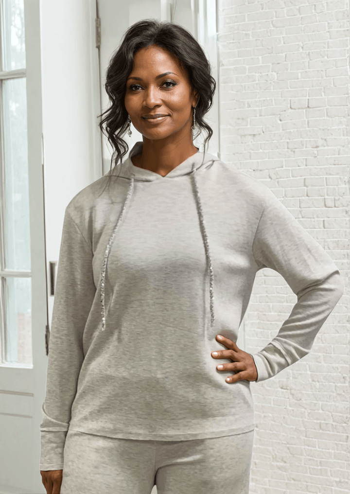 Made in USA Super Soft Relaxed Fit Matching Zip Hoodie and Pant, Material Compares to LuLulemon Scuba Line Wrinkle Resistant Medium Weight Material Feels Ultra Lightweight and Soft Side Pockets in Heather Oatmeal