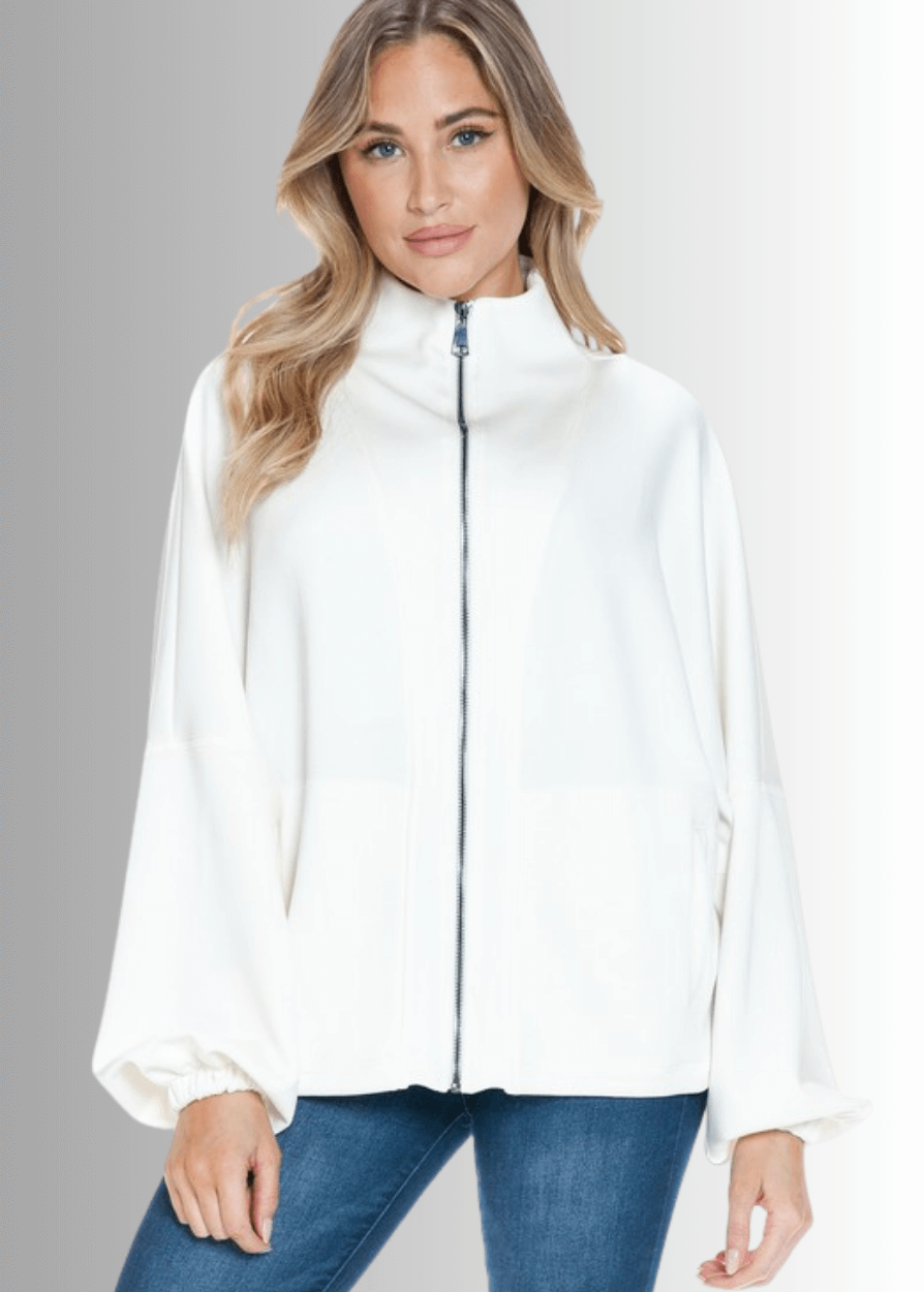 Made in USA Women's Super Soft Relaxed Fit Zip Front Jacket, Material Compares to LuLulemon Scuba Line, Wrinkle Resistant, Medium Weight Material, Side Pockets in Black