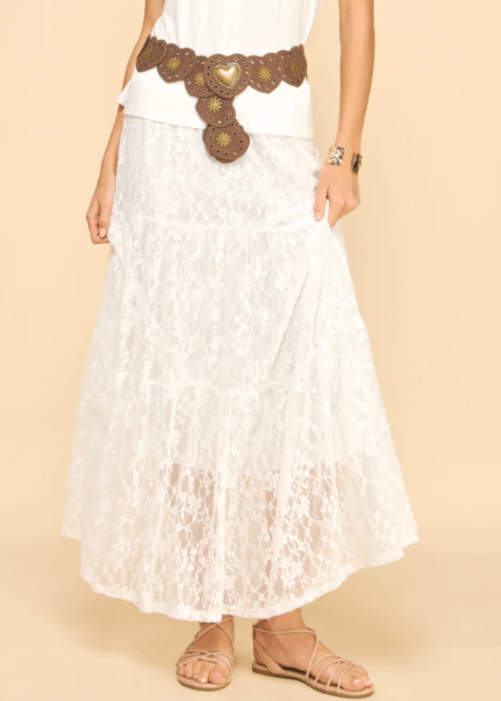 Made in USA Women's Emily Lace Maxi Skirt in Off White with Elastic Waist, Midi Length Liner | If She Loves Style ISK1099