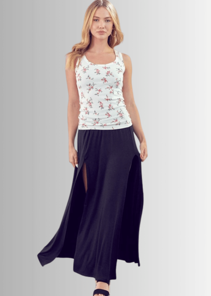 Made in USA Women's Floral Print Rib Knit Tank Top in White | Classy Cozy Cool Made in America Boutique