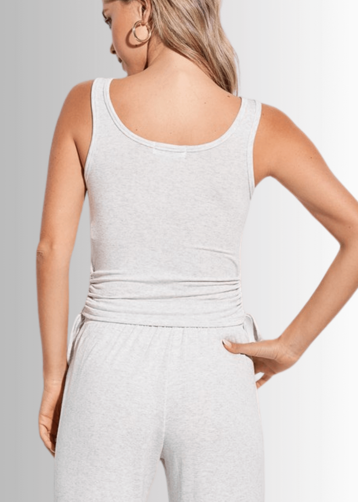 USA Made Women's Soft Brushed Fitted Tank Top and Jogger Set in Heather Gray or Light Gray | Classy Cozy Cool Women's Made in America Boutique