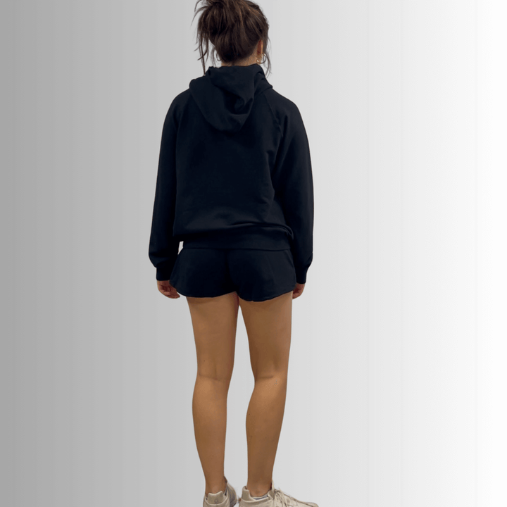Made in USA Medium Weight Premium Cotton Hoodie Sweatshirt, Made with Premium USA Cotton, Oversized Fit, Lightweight, Crew Neck in Black | Classy Cozy Cool Women's Made in America Boutique