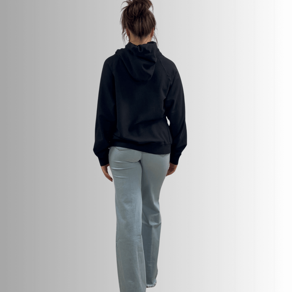 Made in USA Medium Weight Premium Cotton Hoodie Sweatshirt, Made with Premium USA Cotton, Oversized Fit, Lightweight, Crew Neck in Black | Classy Cozy Cool Women's Made in America Boutique
