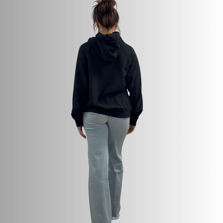 Made in USA Medium Weight Premium Cotton Hoodie Sweatshirt, Made with Premium USA Cotton, Oversized Fit, Lightweight, Crew Neck in Black | Classy Cozy Cool Women's Made in America Boutique