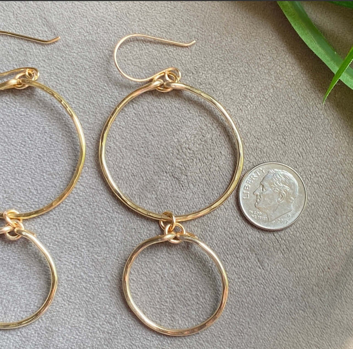 Hand Made in USA Women's Hand Forged Hammered Gold Plated Double Hoop Earrings | Classy Cozy Cool Women's Made in America Boutique