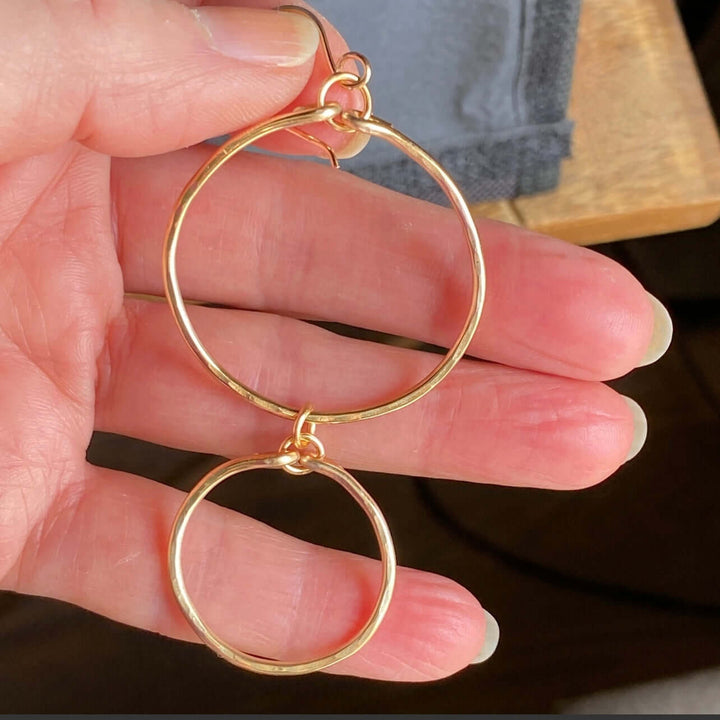 Hand Made in USA Women's Hand Forged Hammered Gold Plated Double Hoop Earrings | Classy Cozy Cool Women's Made in America Boutique