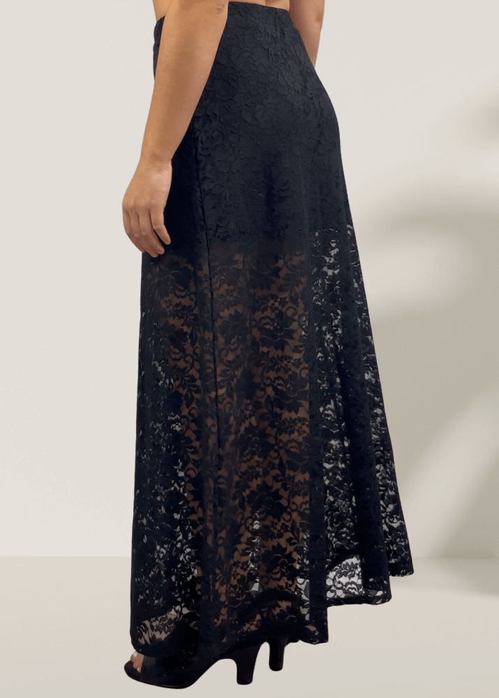 Made in USA Women's Yellowstone Lace Maxi Skirt in Black with Elastic Waist, Mini Length Liner | If She Loves Style ISK1385
