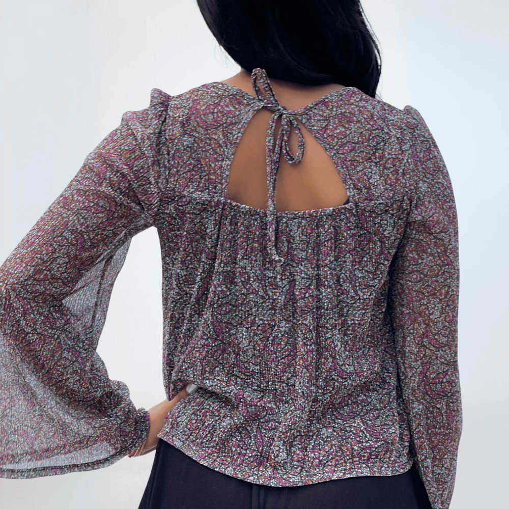 Made in USA Women's Bell Sleeve Top with Metallic Detail, Sheer Sleeves | If She Love Style IST1322 | Classy Cozy Cool Made in America Boutique