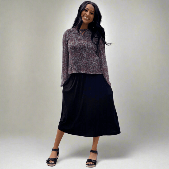 Made in USA Women's Bell Sleeve Top with Metallic Detail, Sheer Sleeves | If She Love Style IST1322 | Classy Cozy Cool Made in America Boutique