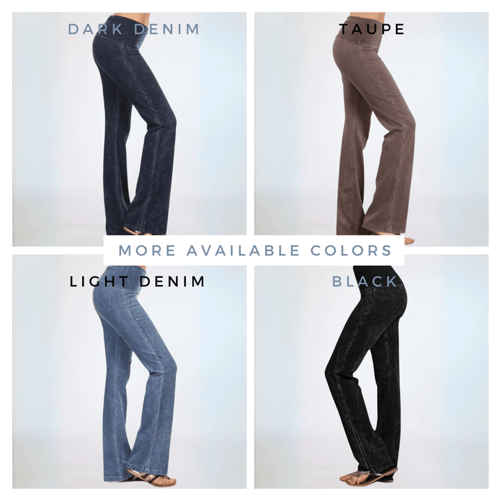 Women's Made in USA Mineral Washed Cotton Bootcut Jeggings with Fold Over Waistband | Style C30136 |Classy Cozy Cool Made in America Boutique