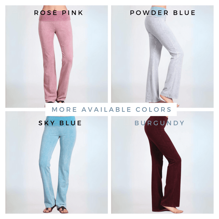 Women's Made in USA Mineral Washed Cotton Bootcut Jeggings with Fold Over Waistband | Style C30136 |Classy Cozy Cool Made in America Boutique