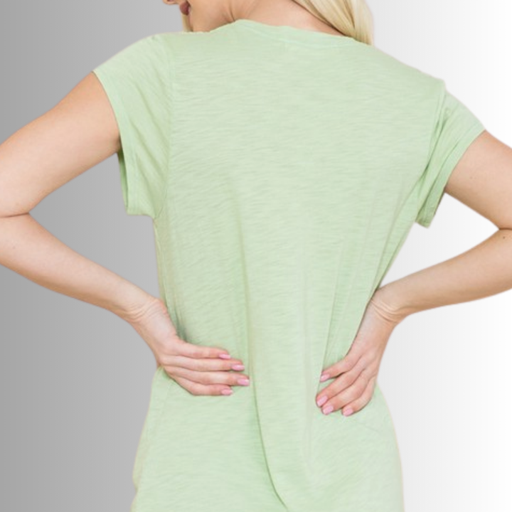 Made in USA Women's Cotton Scoop Neck Fitted Tee in Light Neil Green Tee  | Classy Cozy Cool Made in America Boutique