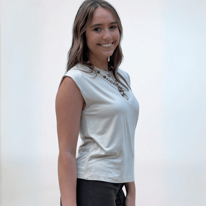 USA Made Women's Super-Soft Muscle Tee by If She Loves Style IST1328 in Taupe | Classy Cozy Cool Made in America Clothing Boutique