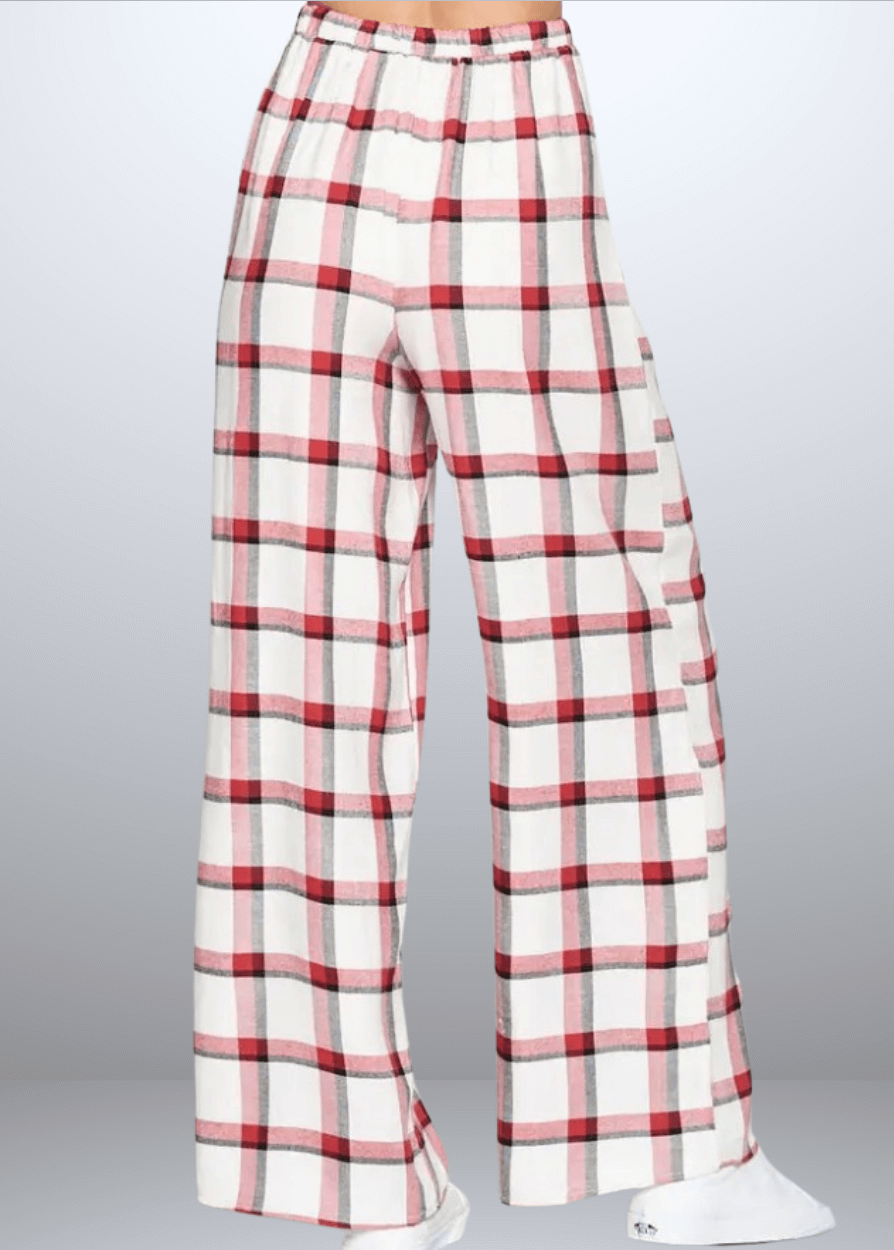 Made in USA Women's Rayon Plaid Lounge Pants, Relaxed Lounge Fit Plaid Pajama Pants, Material is Soft and Lightweight, High Rise, Red or Navy Plaid, Renee C N1313PT