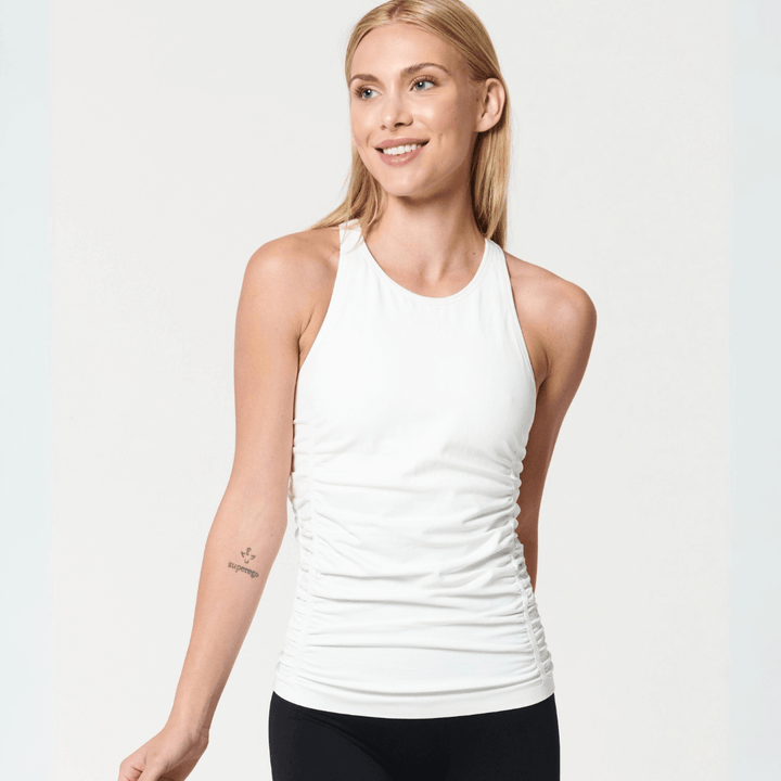NUX Seamless Body Engineered® design Spellbound Cami with Shelf Bra in White | Yoga & Athleisure Made in USA | Classy Cozy Cool Women’s Clothing Boutique