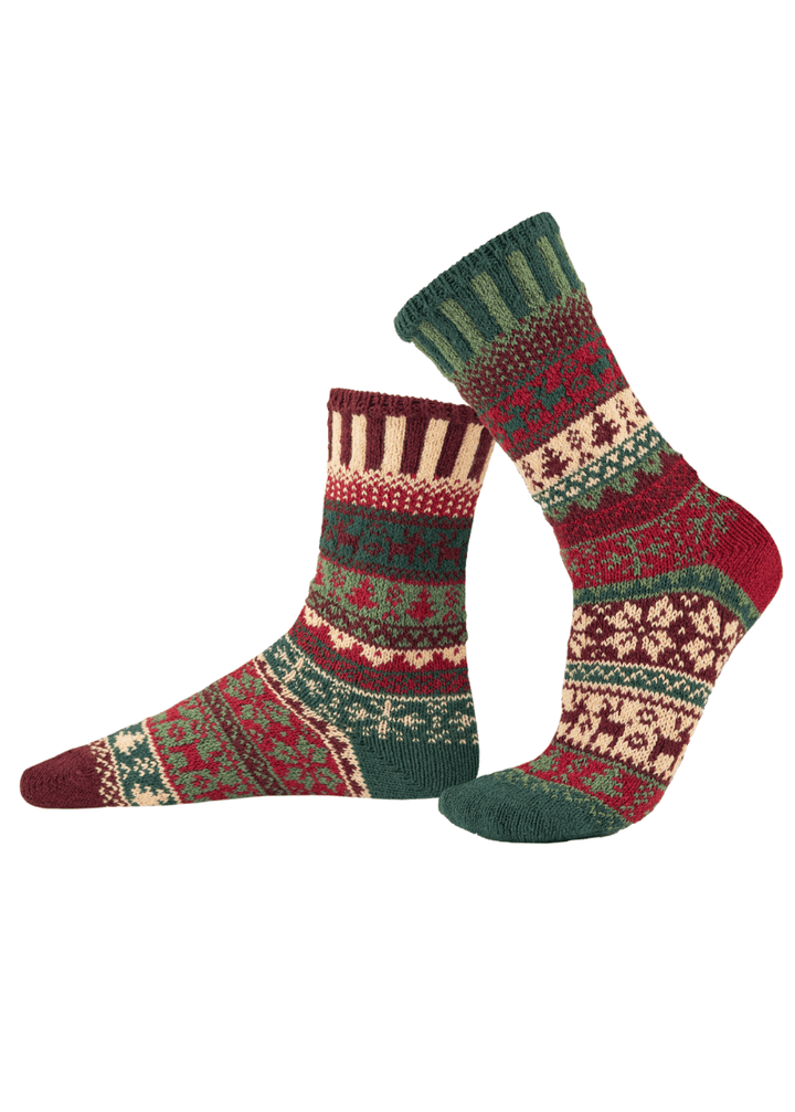 Solmate Socks NOEL Christmas Knitted Crew Socks Proudly Made USA | These socks are delightfully mismatched & so very comfortable. American Made Clothing