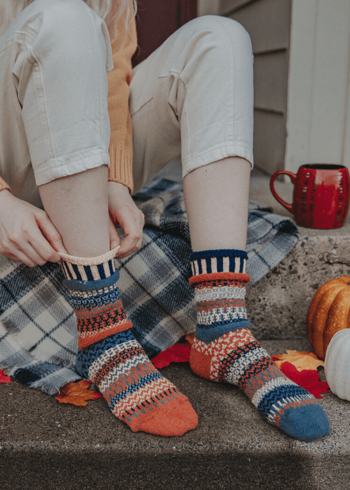 Solmate NUTMEG Knitted Crew Socks | Made in USA | These socks are delightfully mismatched & so very comfortable. American Made Women's Boutique.