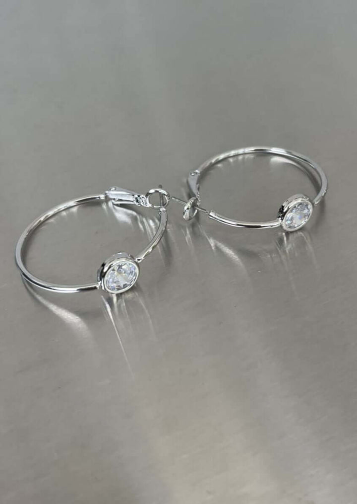 USA Made Hoop Earrings with Cubic Zirconia Charm | Fashion Jewelry Handmade in Texas by Carol Su | Classy Cozy Cool Made in America Boutique