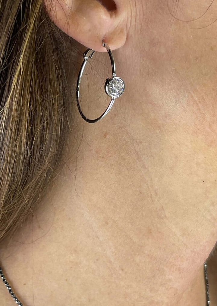 USA Made Hoop Earrings with Cubic Zirconia Charm | Fashion Jewelry Handmade in Texas by Carol Su | Classy Cozy Cool Made in America Boutique