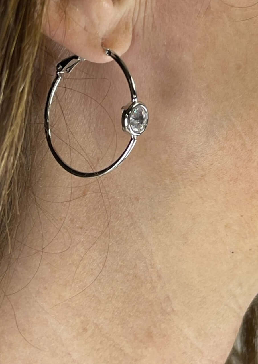 USA Made Hoop Earrings with Cubic Zirconia Charm | Fashion Jewelry Handmade in Texas by Carol Su | Classy Cozy Cool Made in America Boutique